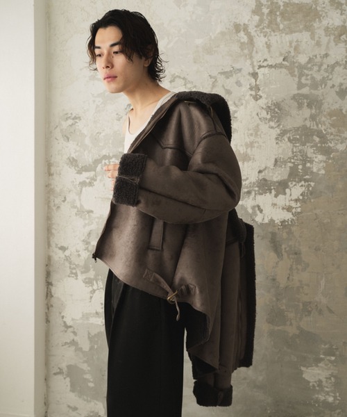 Camphor wood カットオフフェイクムートンジャケットブラック