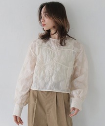 AMERI ジャガード シースルー 長袖シャツ CLEIO ブラウス シャツ 「CLEIO」シアー花柄ジャガードブラウス