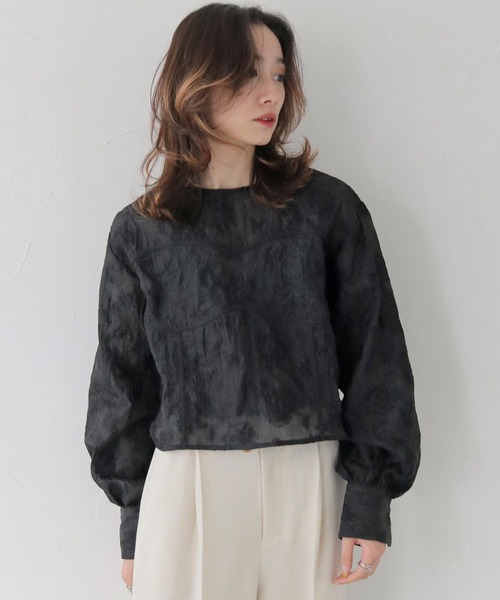 CLEIO ブラウス シャツ 「CLEIO」シアー花柄ジャガードブラウス