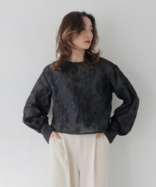 ブラウス シャツ シースルージャガードブラウス レディース CLEIO ブラウス シャツ 「CLEIO」シアー花柄ジャガードブラウス