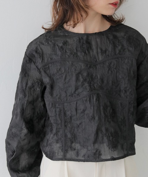CLEIO ブラウス シャツ 「CLEIO」シアー花柄ジャガードブラウス