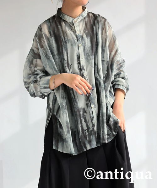 ブラウス シャツ ニュアンス柄シアーシャツ レディース