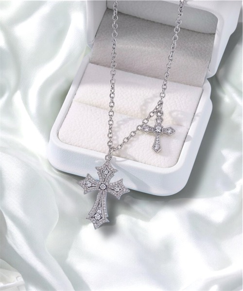 1004ST ネックレス ゴシック シルバー 十字架＆ハート ネックレス