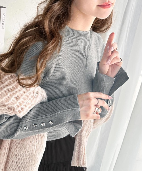 MaxMara ボタン付きリブニットセーター 洗えるもちもち 袖ボタンリブニット - ベルーナ【公式】