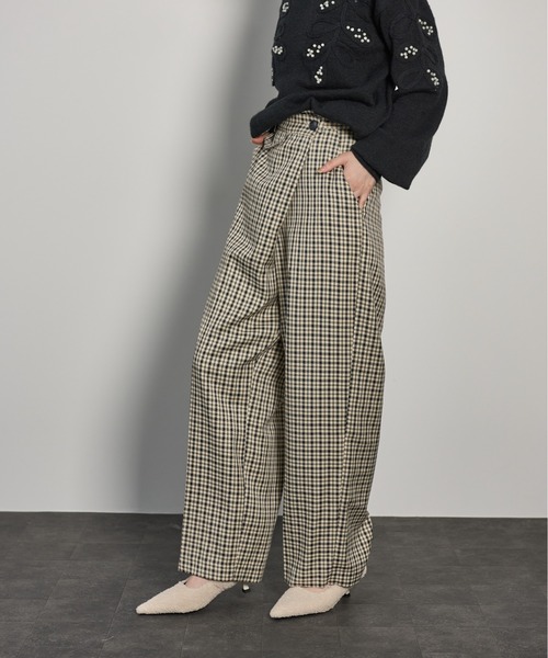 THE Yon パンツ スラックス クロスウエストアシメラップパンツ