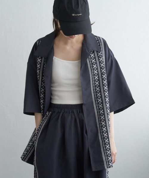 リネン100%/XL相当 パパス オープンカラーシャツ ココナッツボタン刺繍 未使用級/リネン100%/XL相当 パパス PAPAS オープンカラーシャツ