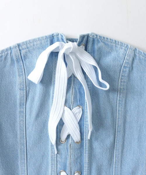 チューブトップ ベアトップ BAUM UND PFERDGARTEN / MAOKI (Denim)(レースアップデニムビスチェ) BAUM UND PFERDGARTEN チューブトップ ベアトップ / MAOKI (Gray