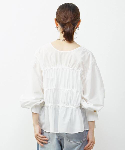 soffitto  2wayコットンシルクブラウス  light blue SOFFITTO｜綿シルク前後2WAYリボンギャザーブラウス | Rakuten Fashion