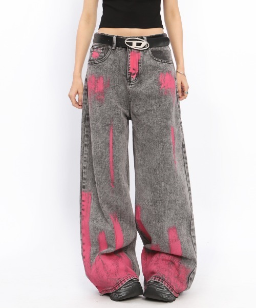 mushwear（マッシュウェア） ワイドパンツ ジーンズ ペイントデザイン