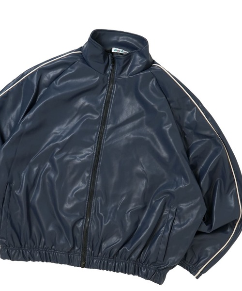 おしゃれスタ ブルゾン アウター synthetic leather track jacket/合成