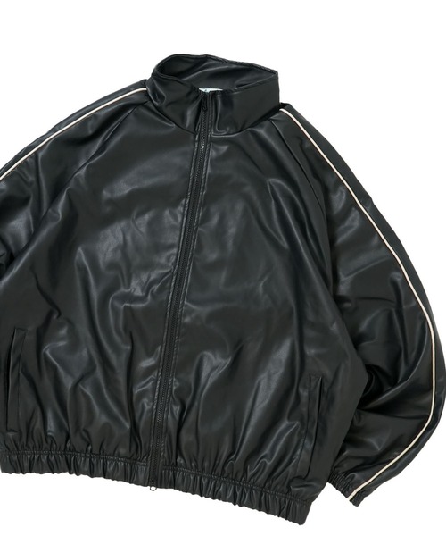 おしゃれスタ ブルゾン アウター synthetic leather track jacket/合成