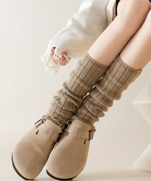 レッグウォーマー 「HOOK」for girls リブ編み裾フリル無地レッグ