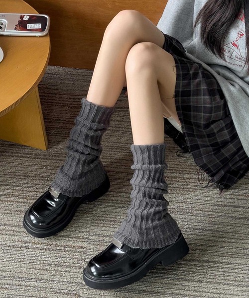 レッグウォーマー 「HOOK」for girls リブ編み裾フリル無地レッグ