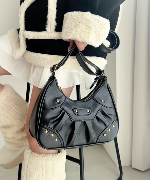 ■■Life Work■■ラドックシャーリングビッグ ホボバッグ♪ スタッズ付きシャーリングホーボーBAG | レディースファッション