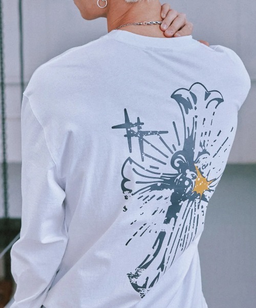 tシャツ A'GEM/9 × .kom 「ROMANTIC CROWN/ロマンティック クラウン」NEO GOTHIC CROSS L/S /ネオゴシ