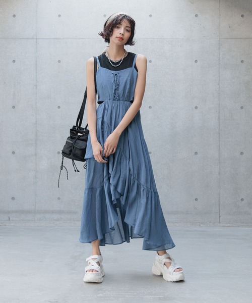 PAGEBOY ワンピース レースアップティアードキャミワンピース