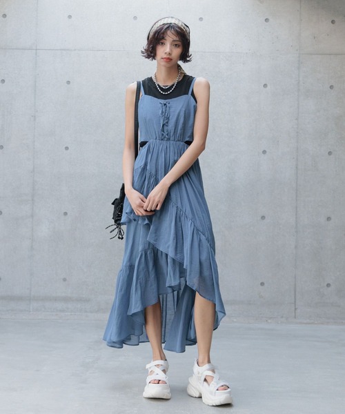 PAGEBOY ワンピース レースアップティアードキャミワンピース