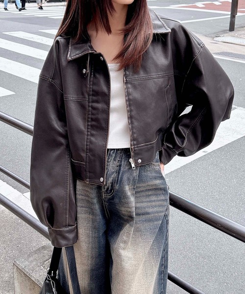 INGNI（イング） ブルゾン アウター ヴィンテージライクフェイクレザー
