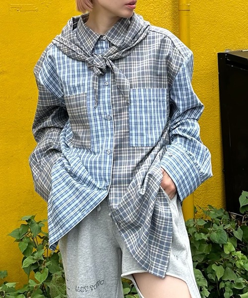 Alley Tokyo ブラウス シャツ スカーフとセットのチェックBIGシャツ