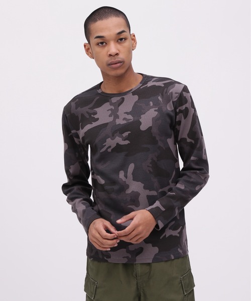 アヴィレックス　AVIREX　カモフラージュ コンビ ポケット　Tシャツ　長袖 AVIREX tシャツ 「WEB限定」DAILY RIB LONG SLEEVE CREW NECK T