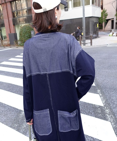 CORNERS ワンピース 配色ステッチオーバーサイズ長袖Tシャツ