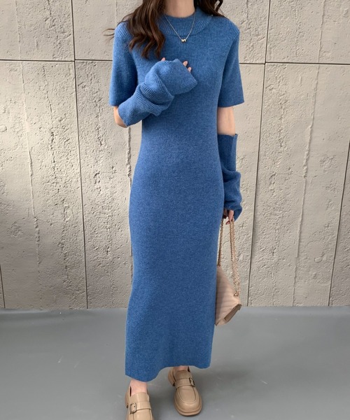 「ECLIN」 ニットワンピース FREE ブルー レディース_画像9