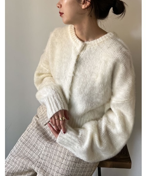 「Re:EDIT」 ニットカーディガン LARGE アイボリー レディース_画像4