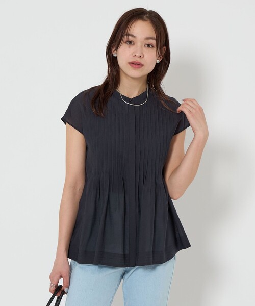 ブラウス シャツ フロント ピンタック フレンチスリーブ ブラウス レディース