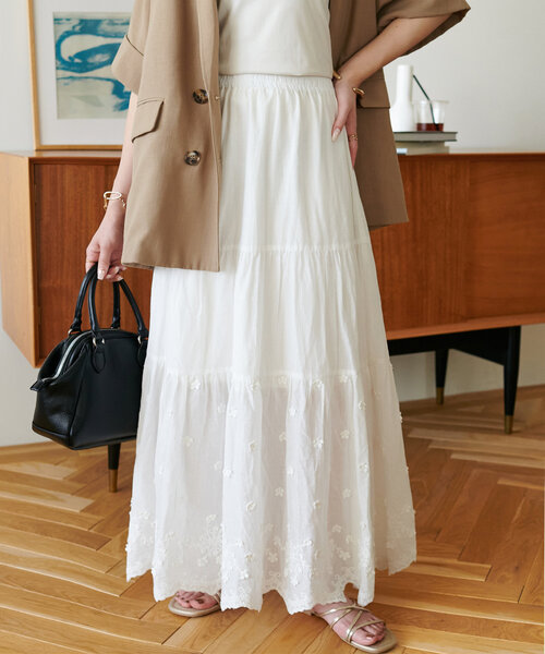 Discoat（ディスコート） スカート 立体花柄ティアードスカート