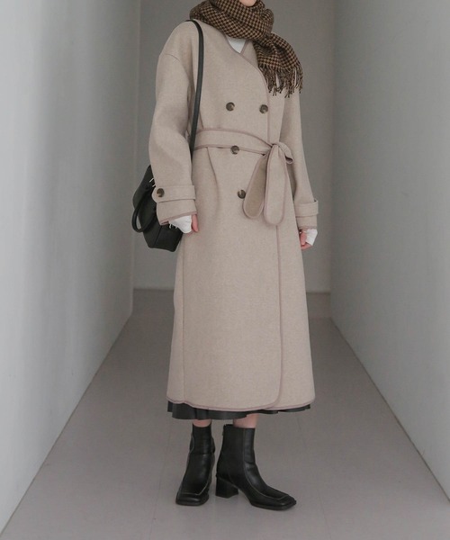 「UNE MANSION」 ノーカラーコート FREE ベージュ レディース_画像2