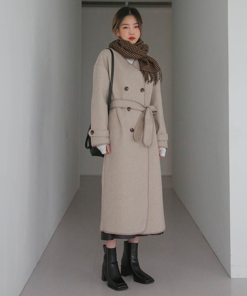 「UNE MANSION」 ノーカラーコート FREE ベージュ レディース_画像4