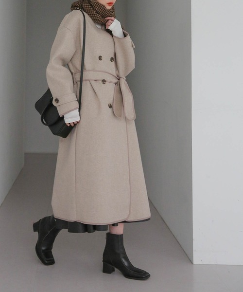 「UNE MANSION」 ノーカラーコート FREE ベージュ レディース_画像5
