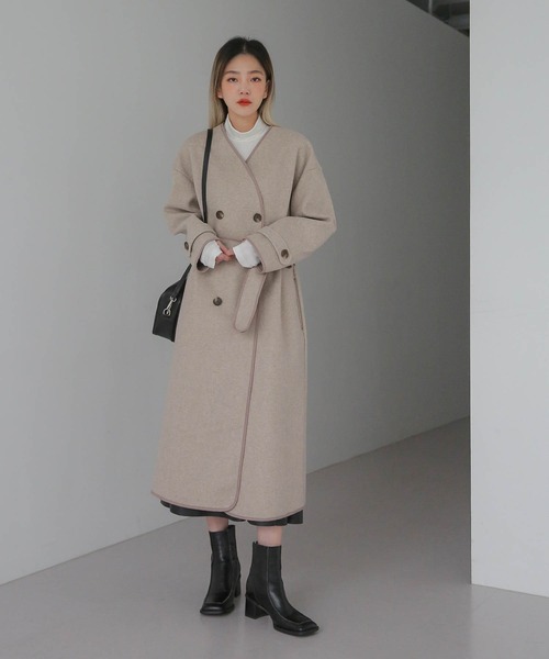 「UNE MANSION」 ノーカラーコート FREE ベージュ レディース_画像6