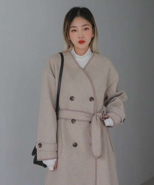 「UNE MANSION」 ノーカラーコート FREE ベージュ レディース_画像7