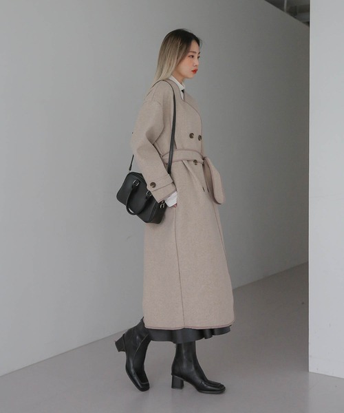 「UNE MANSION」 ノーカラーコート FREE ベージュ レディース_画像8