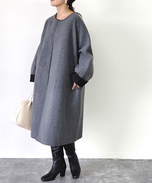 「Riberry」 ノーカラーコート MEDIUM ブラック レディース_画像2