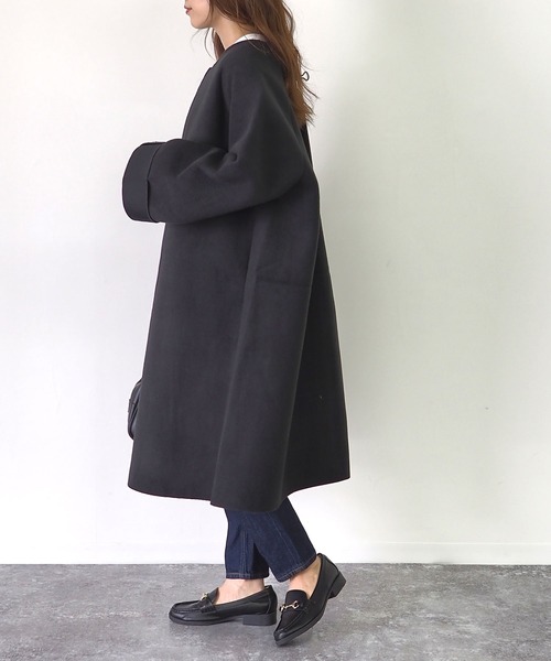 「Riberry」 ノーカラーコート MEDIUM ブラック レディース_画像3