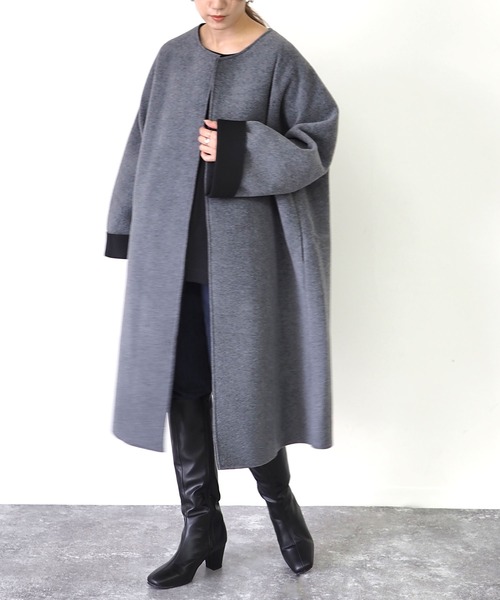 「Riberry」 ノーカラーコート MEDIUM ブラック レディース_画像4