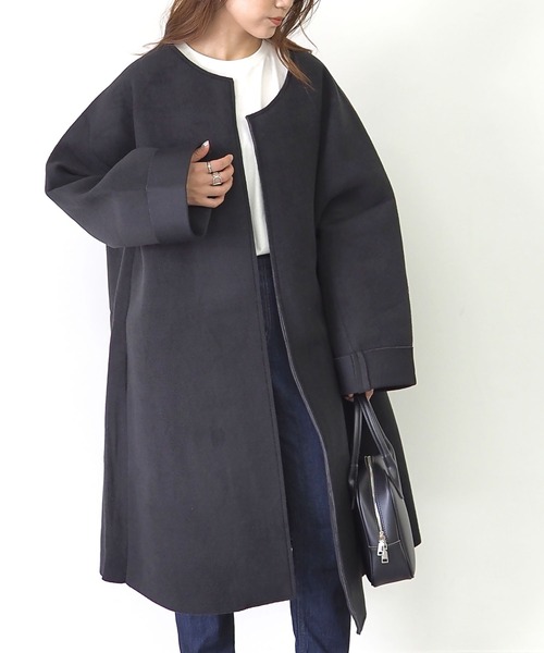 「Riberry」 ノーカラーコート MEDIUM ブラック レディース_画像6