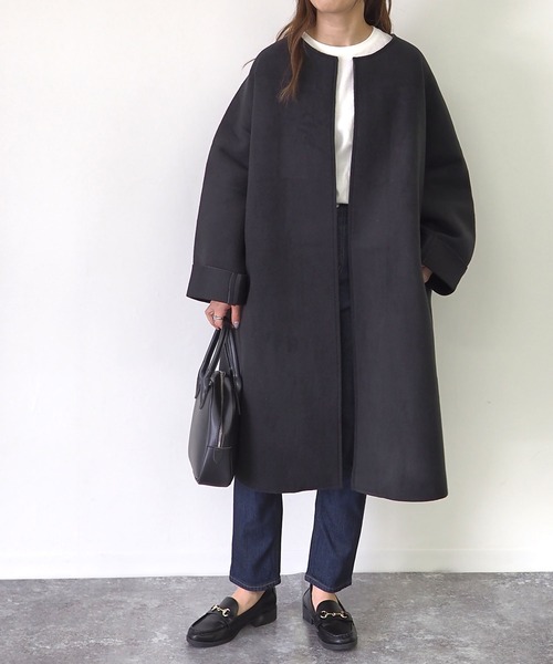 「Riberry」 ノーカラーコート MEDIUM ブラック レディース_画像7