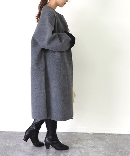 「Riberry」 ノーカラーコート MEDIUM ブラック レディース_画像8