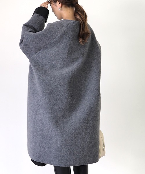 「Riberry」 ノーカラーコート MEDIUM ブラック レディース_画像9