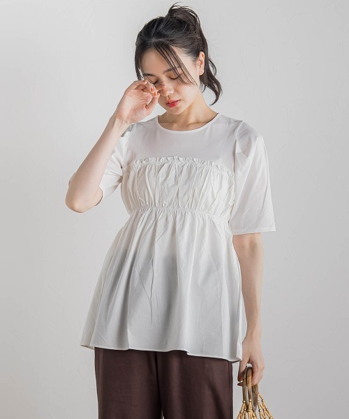 tシャツ コットン天竺ドッキングプルオーバー「洗濯機で洗える」 レディース