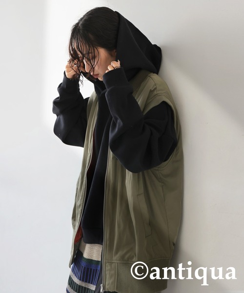 antiqua（アンティカ） 「tree cafe」プルオーバーパーカー M ブラック