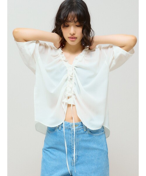 カーディガン MIDIUMISOLID for Ladies ハーフスリーブドローストリングカーディガン レディース MIDIUMISOLID カーディガン for Ladies ハーフスリーブドロー