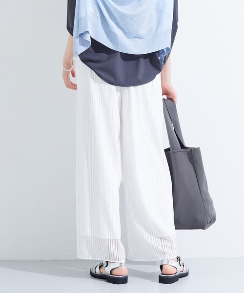 未使用級⭐️インディヴィ パンツセットアップ ネイビー ストライプ 洗える38M インディヴィ パンツスーツ ストライプ 大きいサイズ 42 ネイビー 定番