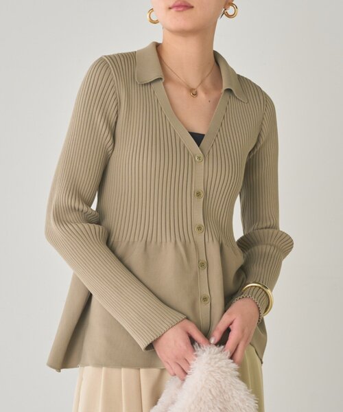 ニット セーター ペプラム衿カーデ レディース Loungedress ニット セーター ペプラム衿カーデ レディース