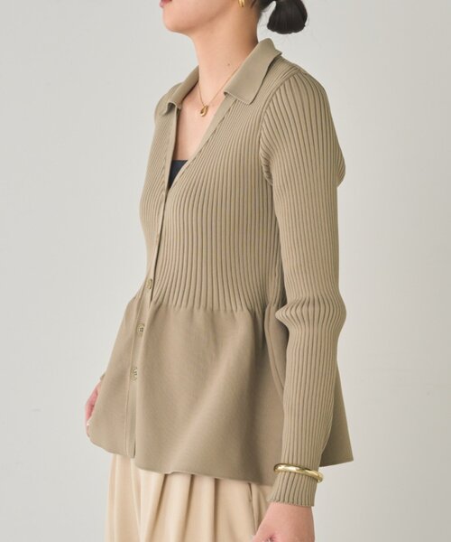 ニット セーター ペプラム衿カーデ レディース Loungedress ニット セーター ペプラム衿カーデ レディース