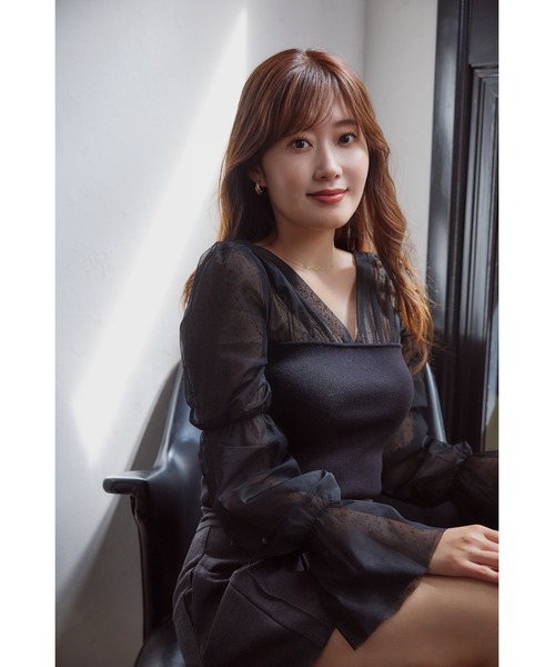 Her lip to ニット セーター Tulle Sleeve Knit Top レディース