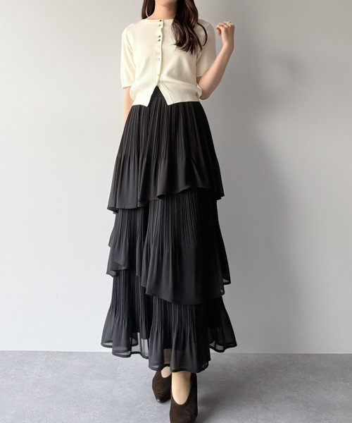 mipiarl スカート ランダムヘムプリーツティアードスカート : ZOZOTOWN
